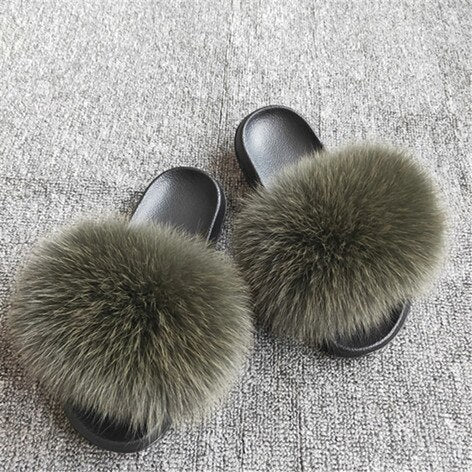 Plush Furry Slides Outdoor Fox Fur Slipper