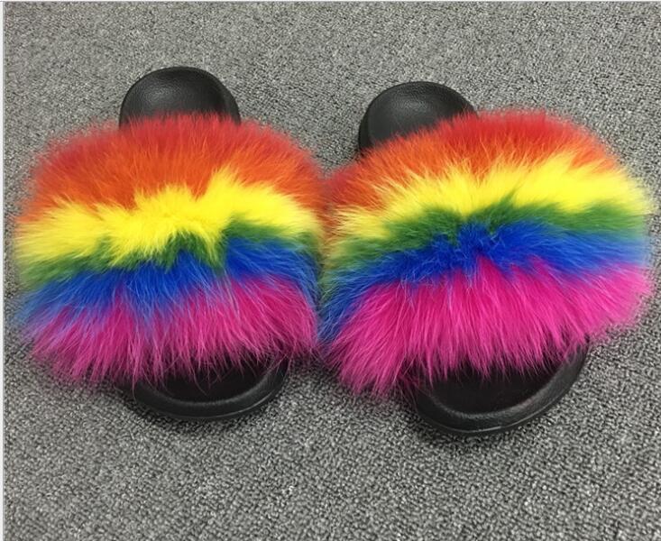 Plush Furry Slides Outdoor Fox Fur Slipper