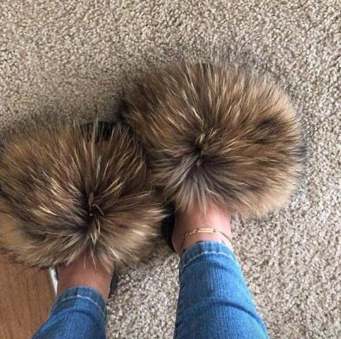 Plush Furry Slides Outdoor Fox Fur Slipper