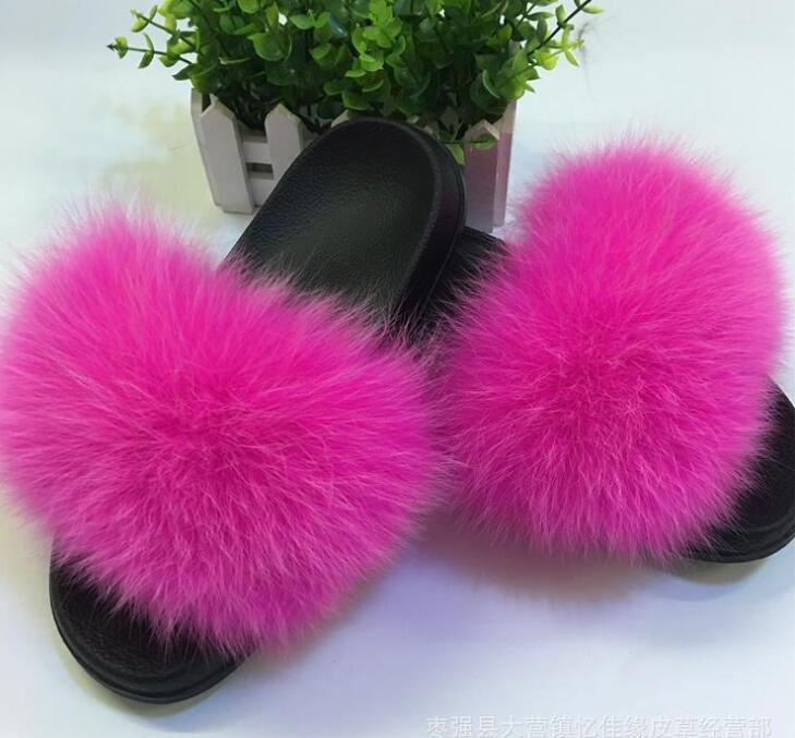 Plush Furry Slides Outdoor Fox Fur Slipper