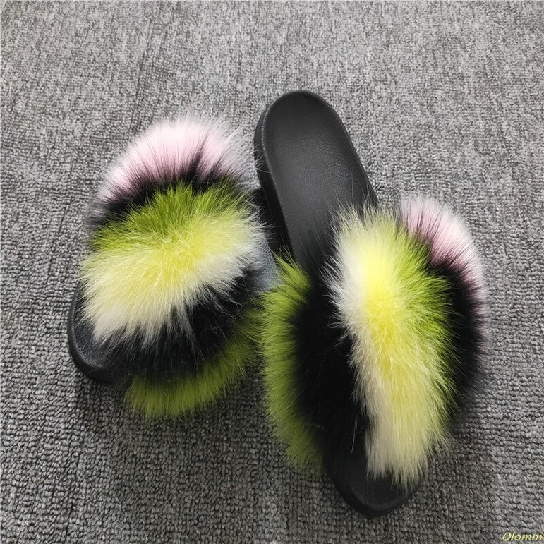 Plush Furry Slides Outdoor Fox Fur Slipper