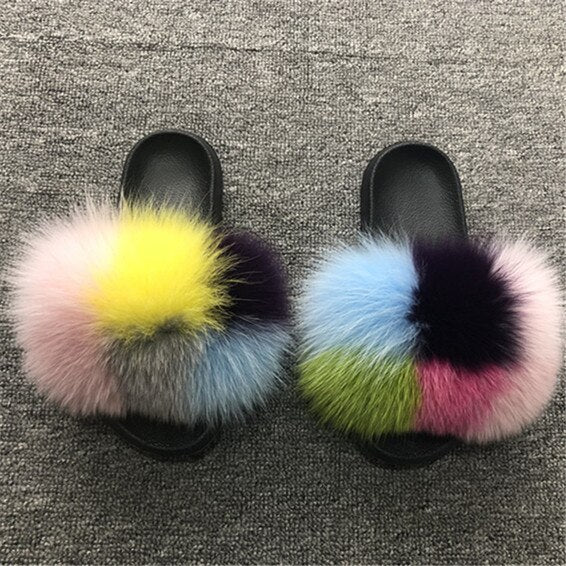 Plush Furry Slides Outdoor Fox Fur Slipper