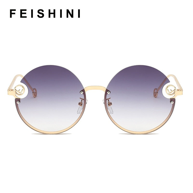 Rimless Trendy Women Round Sunglasses