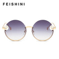 Rimless Trendy Women Round Sunglasses