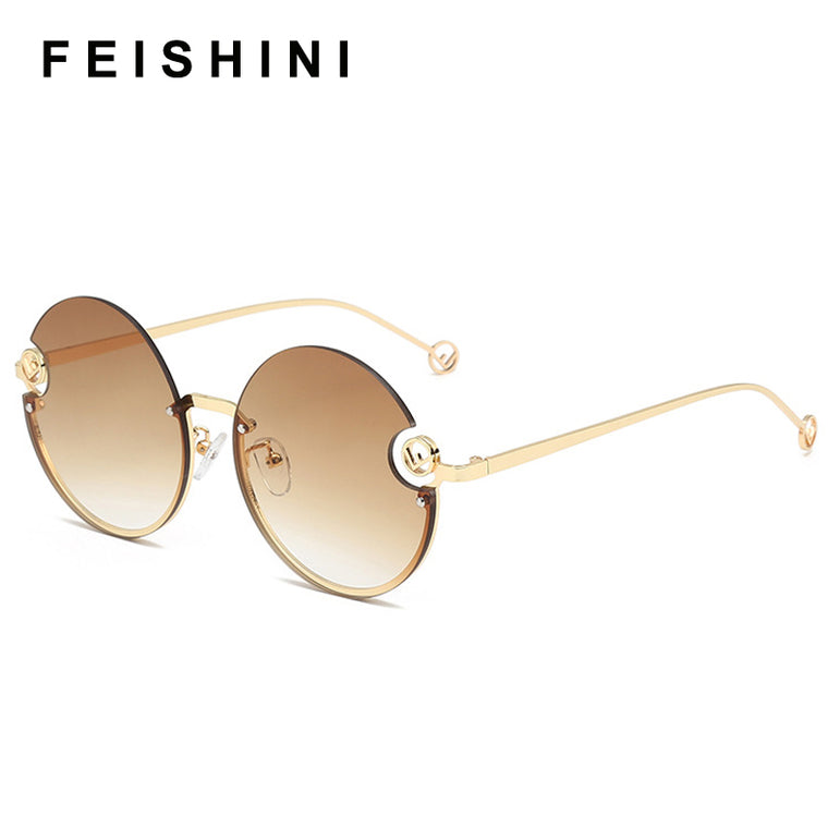 Rimless Trendy Women Round Sunglasses