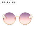 Rimless Trendy Women Round Sunglasses