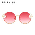 Rimless Trendy Women Round Sunglasses