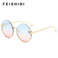 Rimless Trendy Women Round Sunglasses