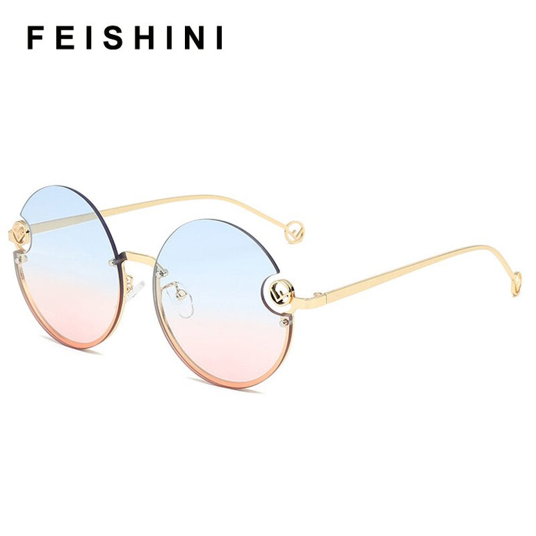 Rimless Trendy Women Round Sunglasses