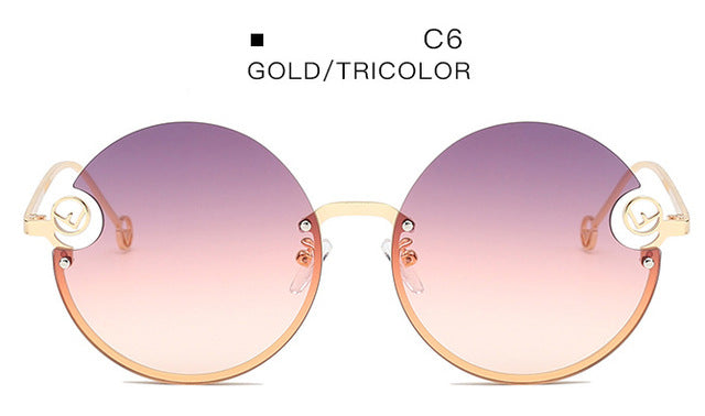 Rimless Trendy Women Round Sunglasses