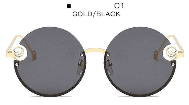 Rimless Trendy Women Round Sunglasses