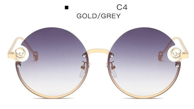 Rimless Trendy Women Round Sunglasses