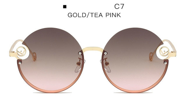 Rimless Trendy Women Round Sunglasses