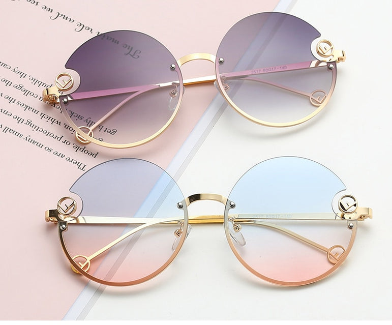 Rimless Trendy Women Round Sunglasses