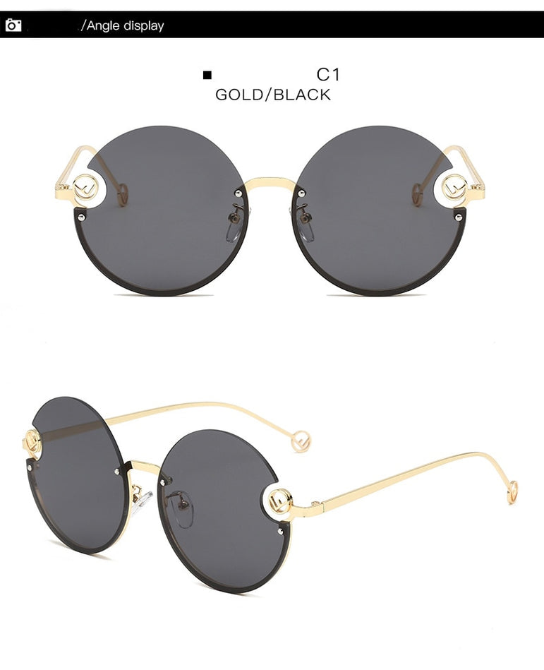 Rimless Trendy Women Round Sunglasses