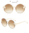 Rimless Trendy Women Round Sunglasses