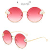 Rimless Trendy Women Round Sunglasses