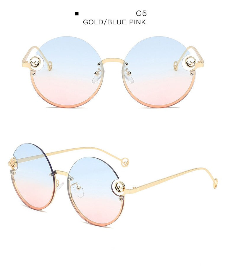 Rimless Trendy Women Round Sunglasses