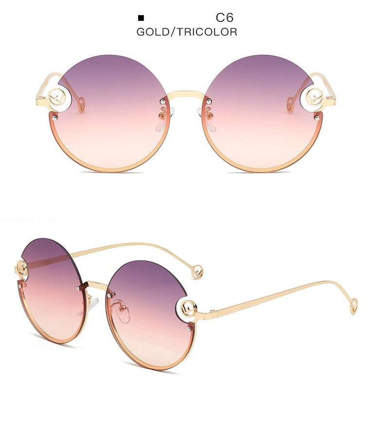 Rimless Trendy Women Round Sunglasses