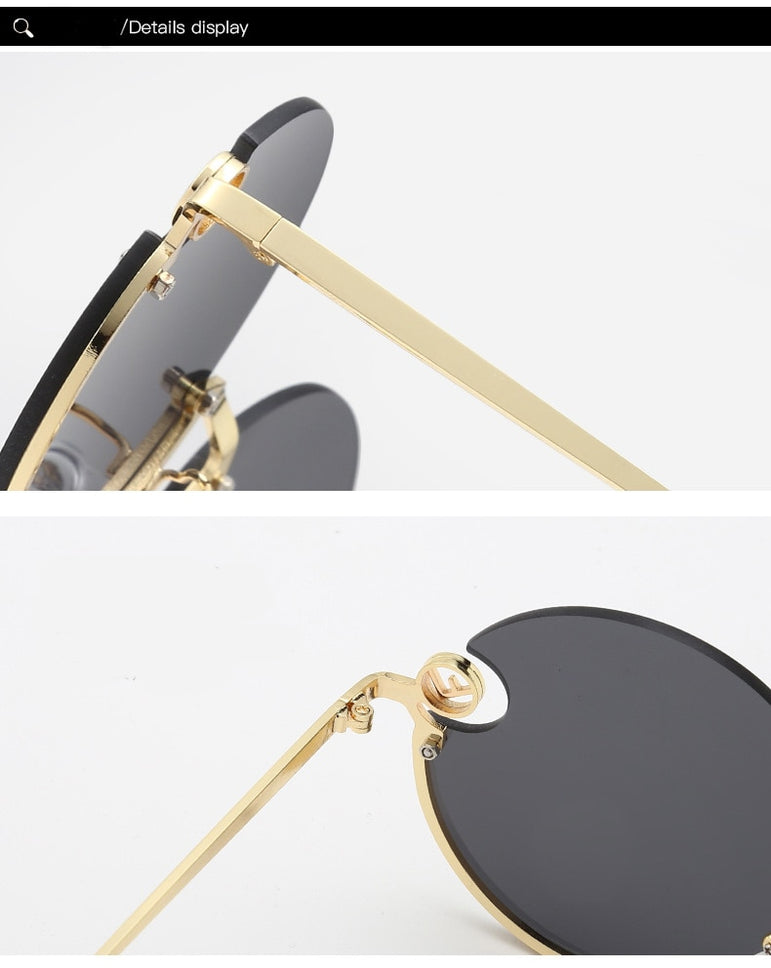 Rimless Trendy Women Round Sunglasses