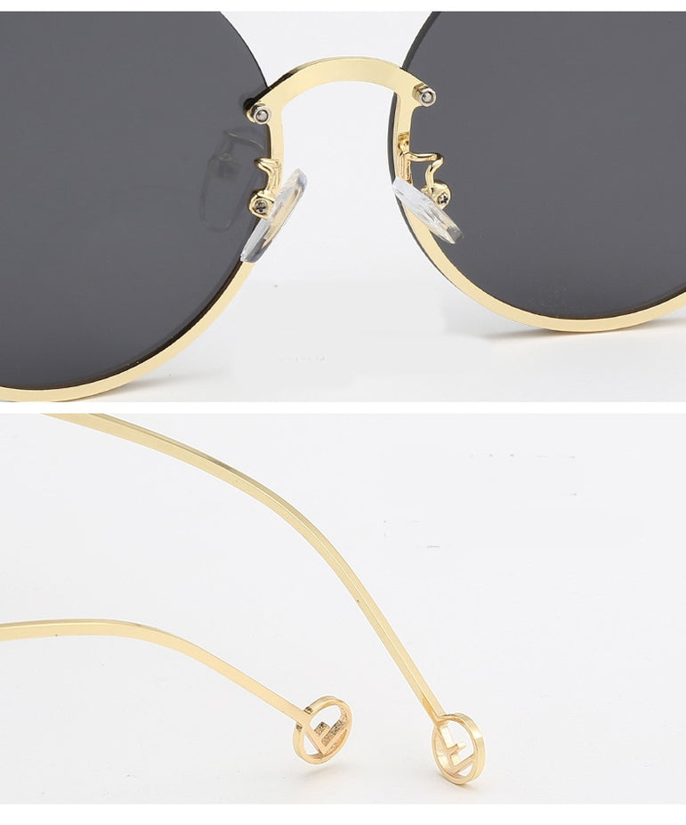 Rimless Trendy Women Round Sunglasses