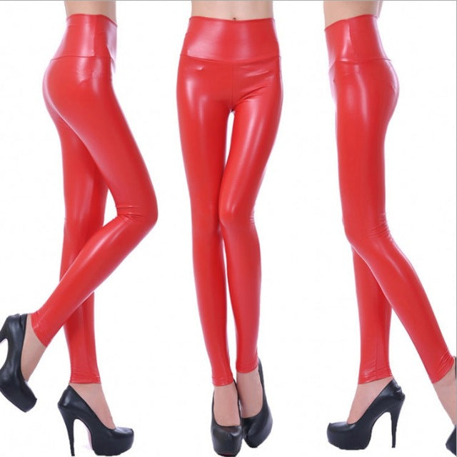 High Elastic Waist Leather Pants Leggings