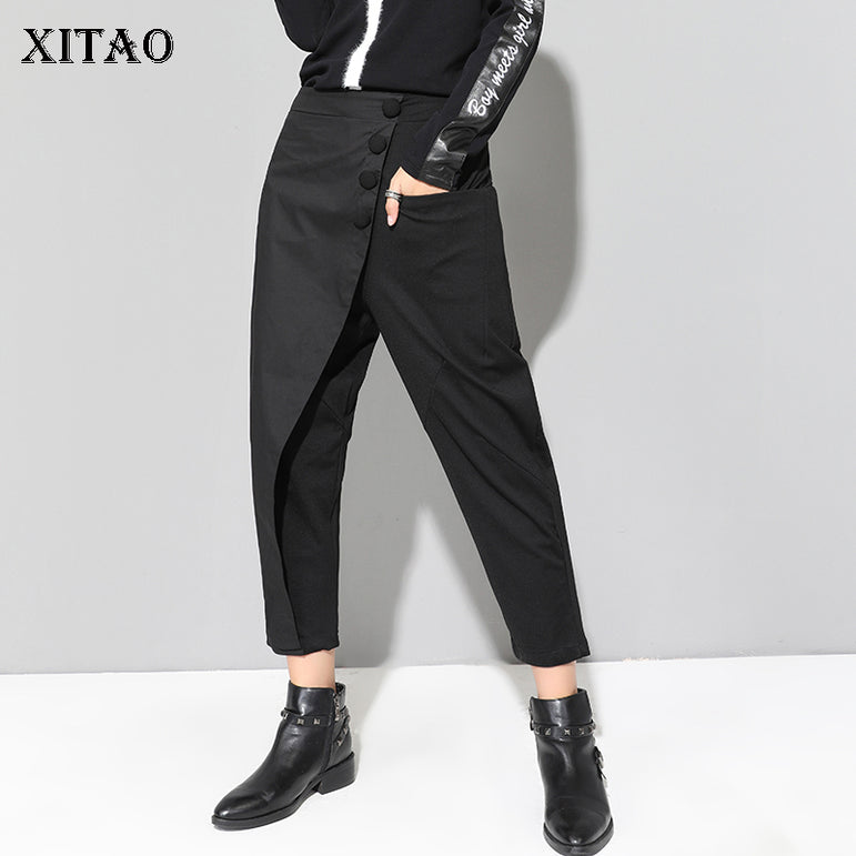 Casual Elastic Waist Button Harem Pants