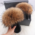 Real FOX Fur Slides Indoor Flip Flops