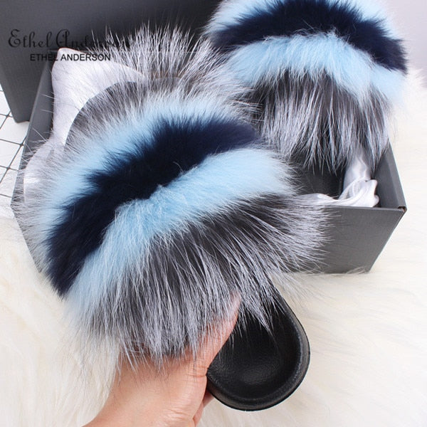 Real FOX Fur Slides Indoor Flip Flops