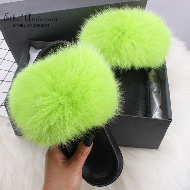 Real FOX Fur Slides Indoor Flip Flops