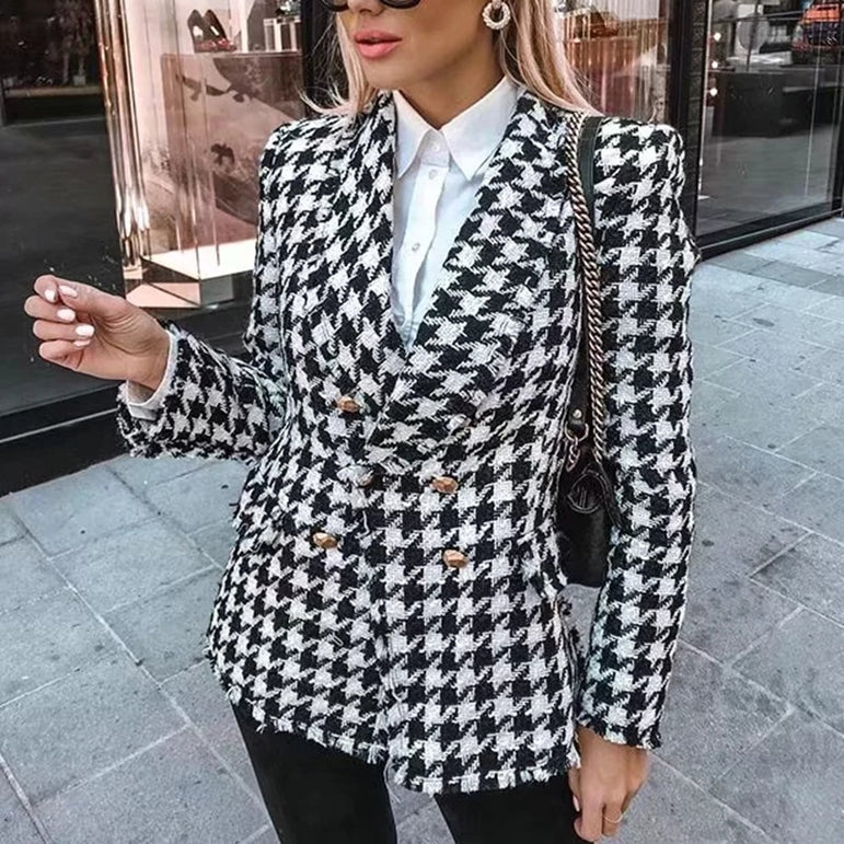 Office Ladies Women tweed Houndstooth Coats jackets