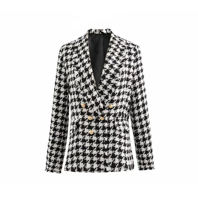 Office Ladies Women tweed Houndstooth Coats jackets