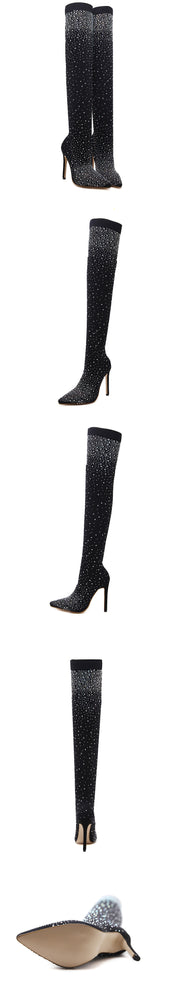 Pointy Toe Crystal Stretch Boots