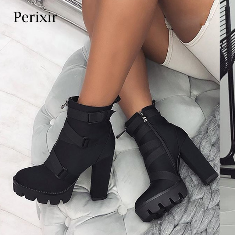 Thick Heel Platform Ankle Boots