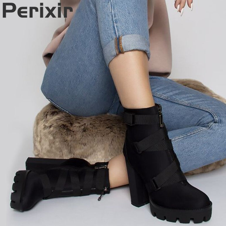 Thick Heel Platform Ankle Boots