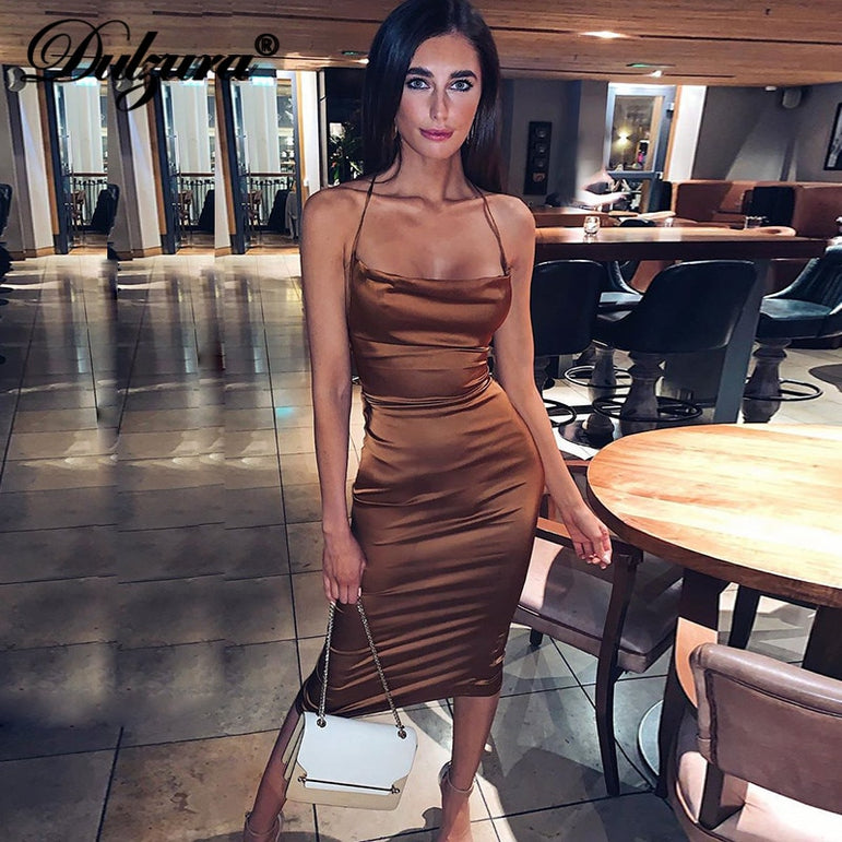 Lace up Bodycon Long Midi Dress