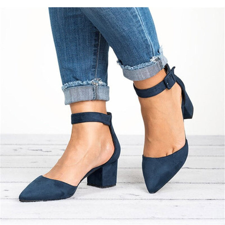 Ankle Strap Low Block Heels Sandal