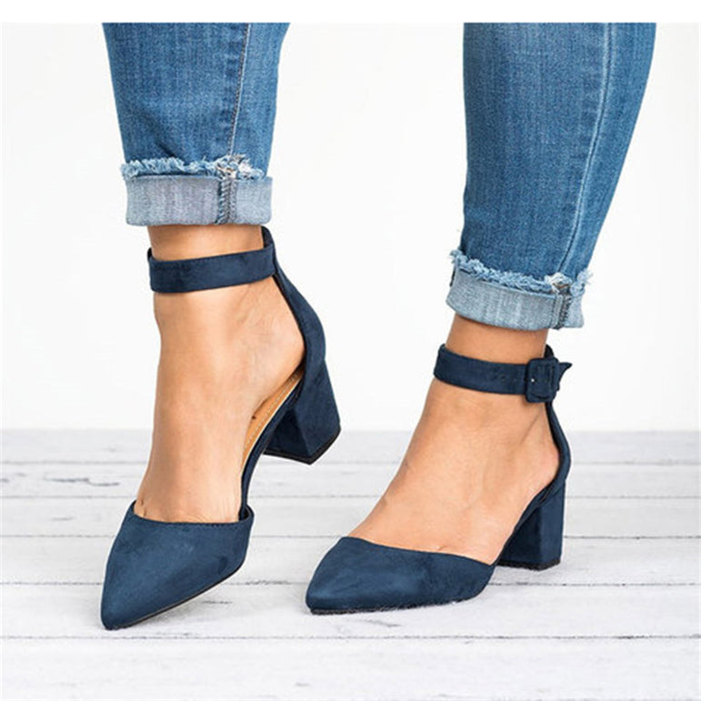 Ankle Strap Low Block Heels Sandal