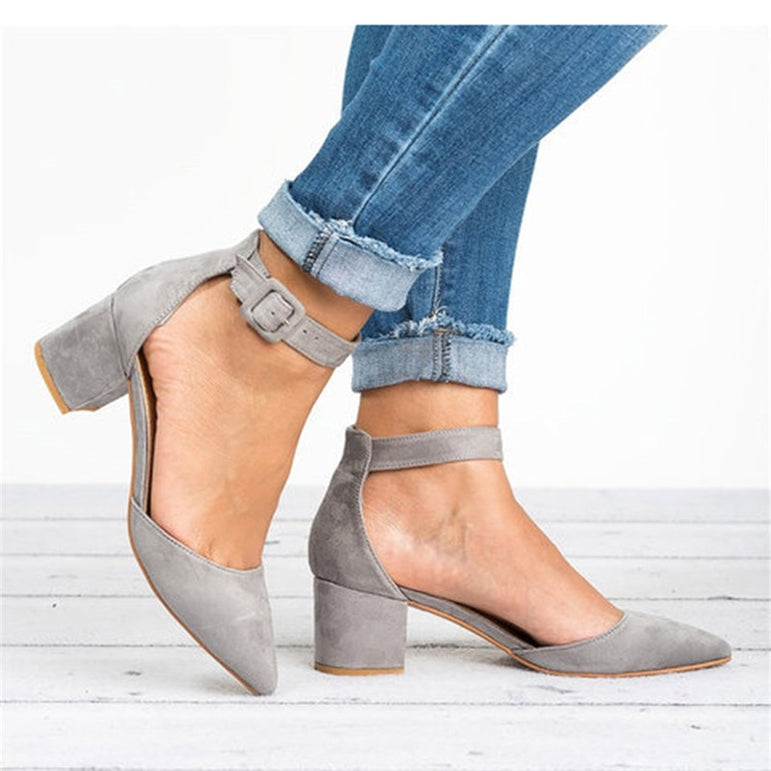 Ankle Strap Low Block Heels Sandal