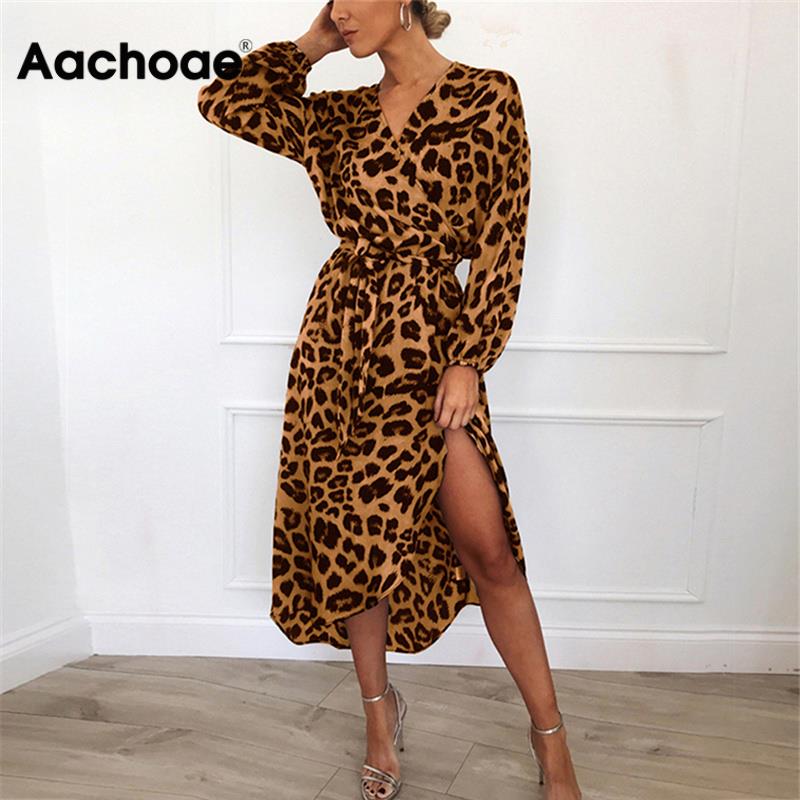 Loose Long Sleeve Leopard Dress