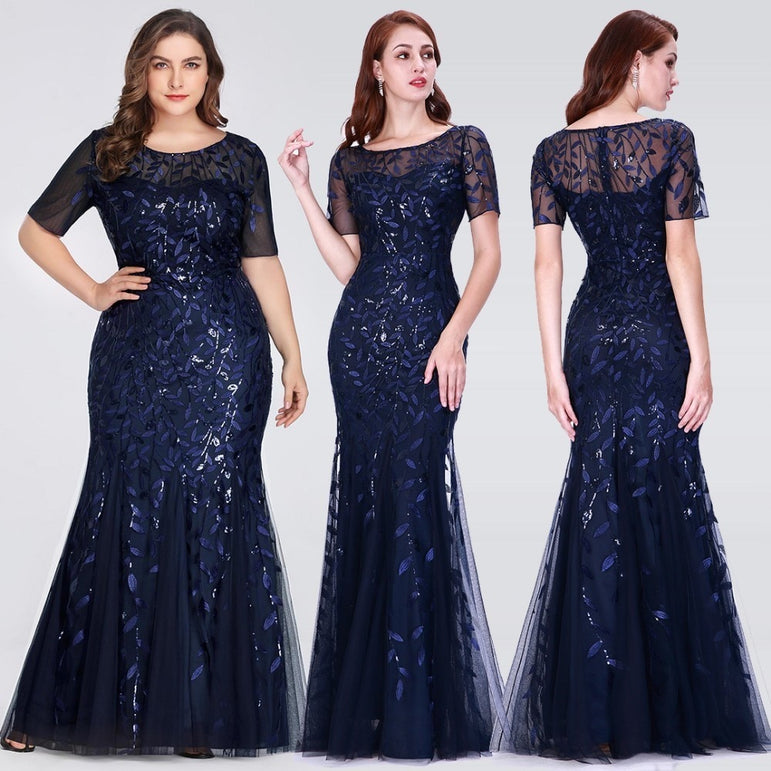 Short Sleeve Lace Appliques Evening Gowns Dress