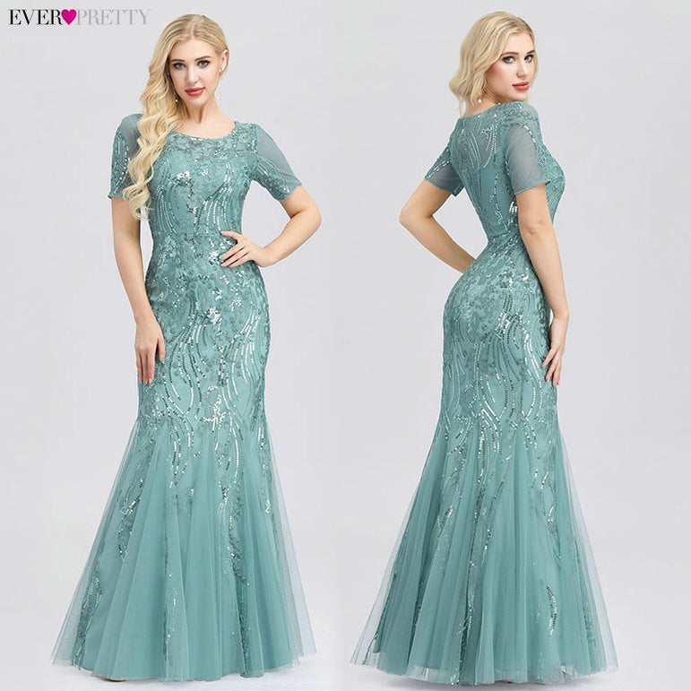 Short Sleeve Lace Appliques Evening Gowns Dress