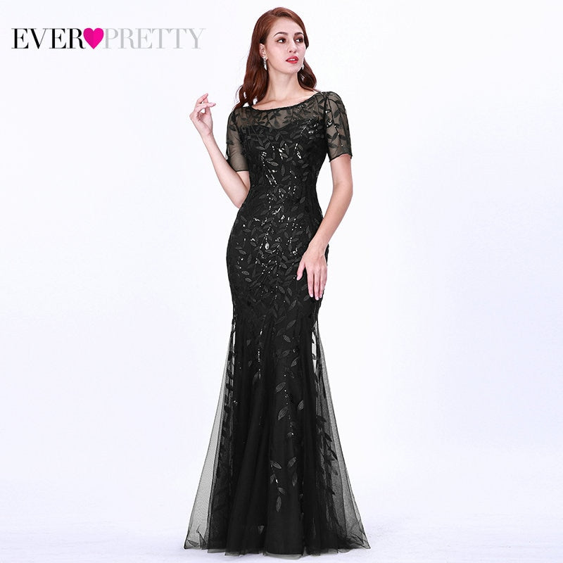 Short Sleeve Lace Appliques Evening Gowns Dress