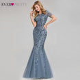 Short Sleeve Lace Appliques Evening Gowns Dress