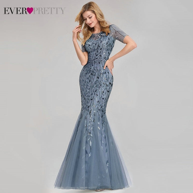 Short Sleeve Lace Appliques Evening Gowns Dress