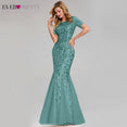 Short Sleeve Lace Appliques Evening Gowns Dress