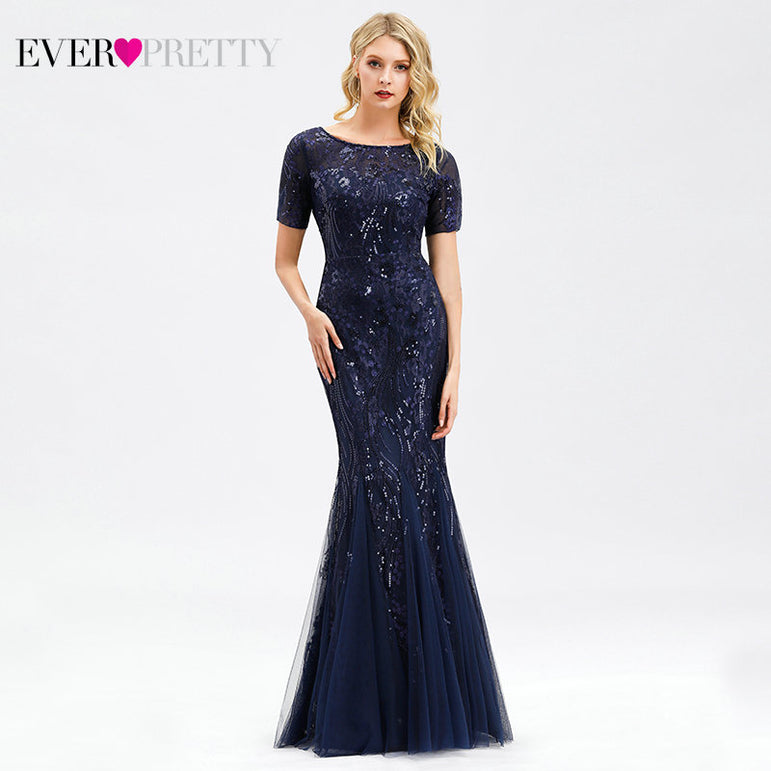 Short Sleeve Lace Appliques Evening Gowns Dress