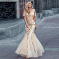 Short Sleeve Lace Appliques Evening Gowns Dress