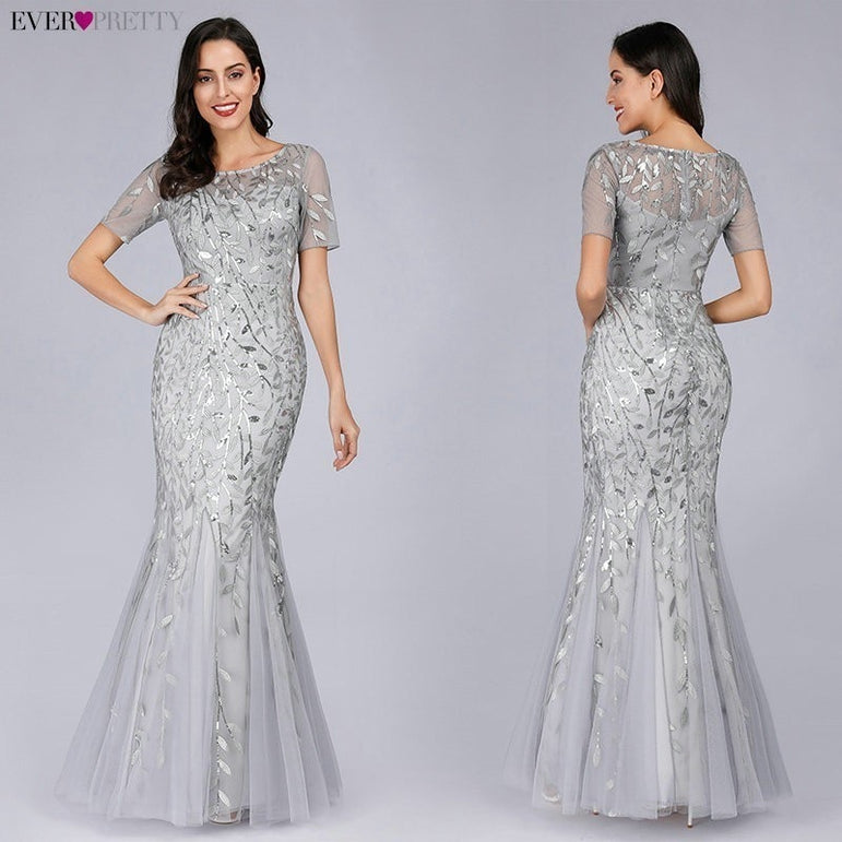 Short Sleeve Lace Appliques Evening Gowns Dress