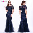 Short Sleeve Lace Appliques Evening Gowns Dress